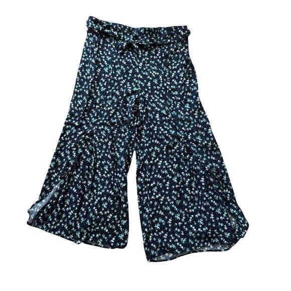 J. Jill Palazzo Wide Leg, lightweight Navy Blue with Flowers, capri pants. Lg - Picture 1 of 10
